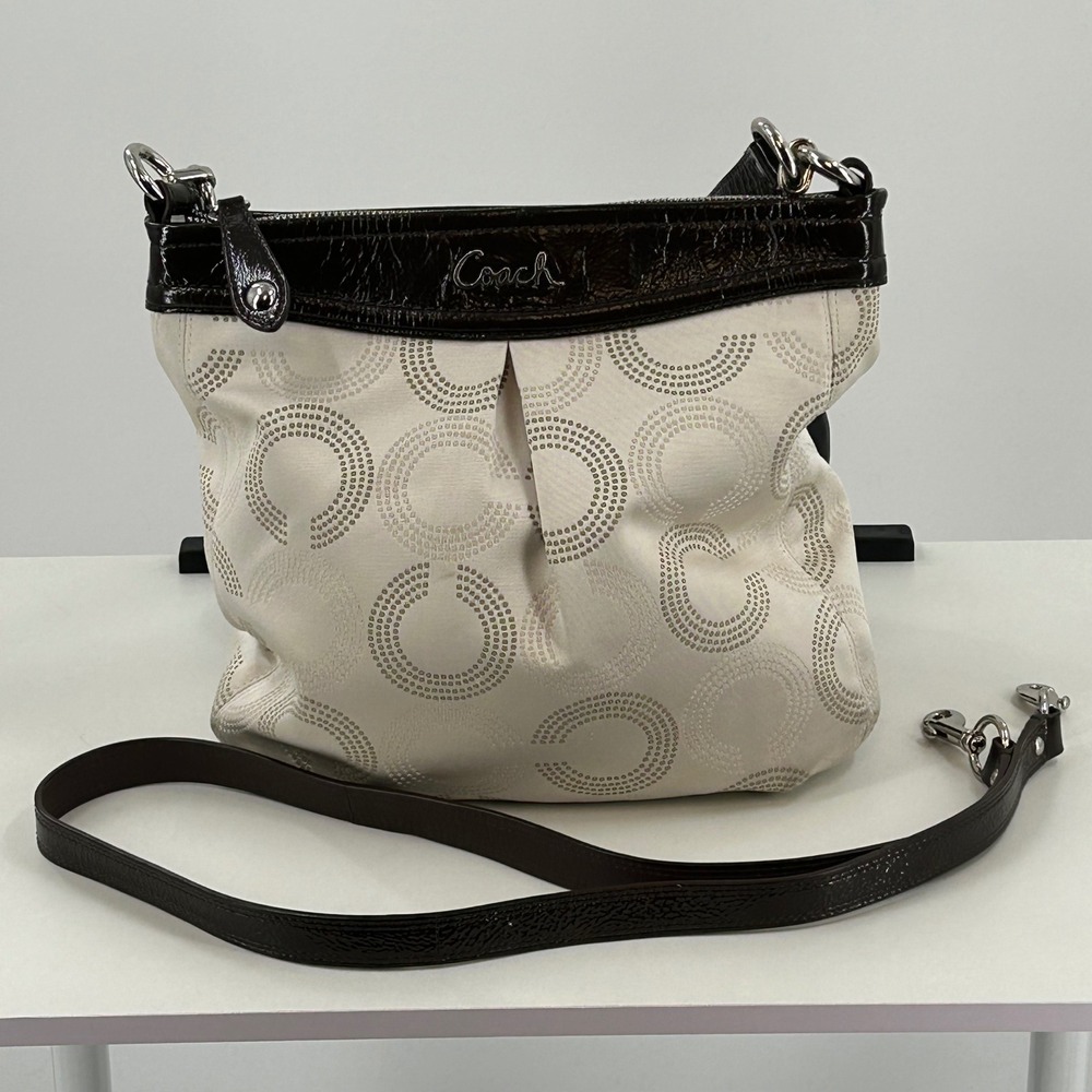 Coach‎ Madison Op Art Dotted C Convertible Shoulder Bag Ivory Brown Canvas